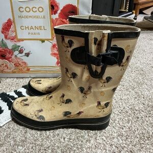 Chic Rooster Print Women's Rain Boots